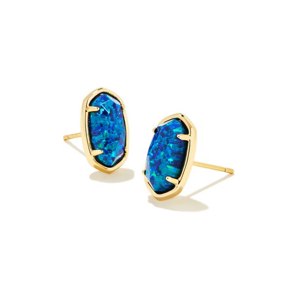 Grayson Yellow Gold Plated Winter 2023 Stud Earrings with Colbalt Blue Kyocera Opal Doland Jewelers, Inc. Dubuque, IA