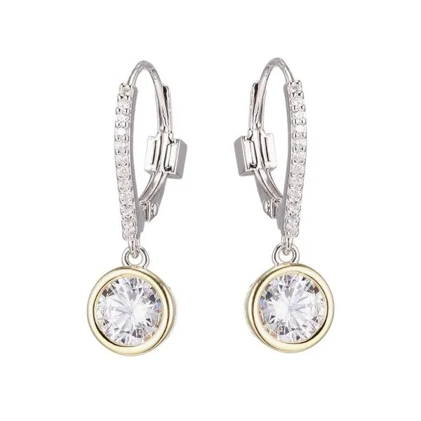 Two Tone Sterling Silver and 14k Yellow Gold Plated Elle Modern Lever Back Dangle Earrings With CZ Doland Jewelers, Inc. Dubuque, IA