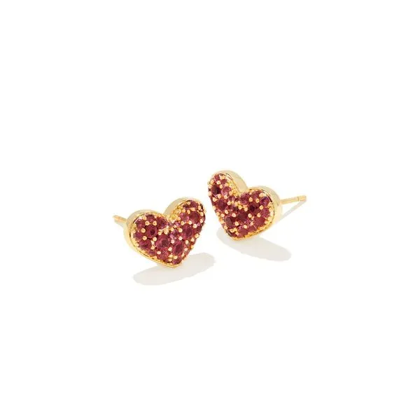 Ari Yellow 14k Gold Plated Pave Heart Earrings with Red Crystals Doland Jewelers, Inc. Dubuque, IA