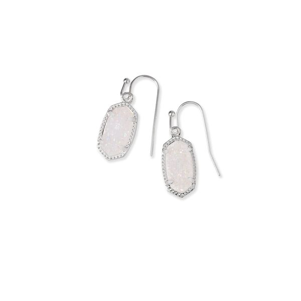 Kendra Scott Lee White Rhodium Plated Signature Drop Earrings With Oval Iridescent Drusys Doland Jewelers, Inc. Dubuque, IA