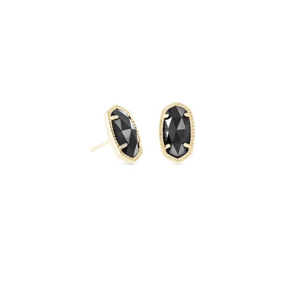 Ellie 14 Karat Yellow Gold Plated Beaded Edge Stud Earrings in Black Opaque Glass Doland Jewelers, Inc. Dubuque, IA