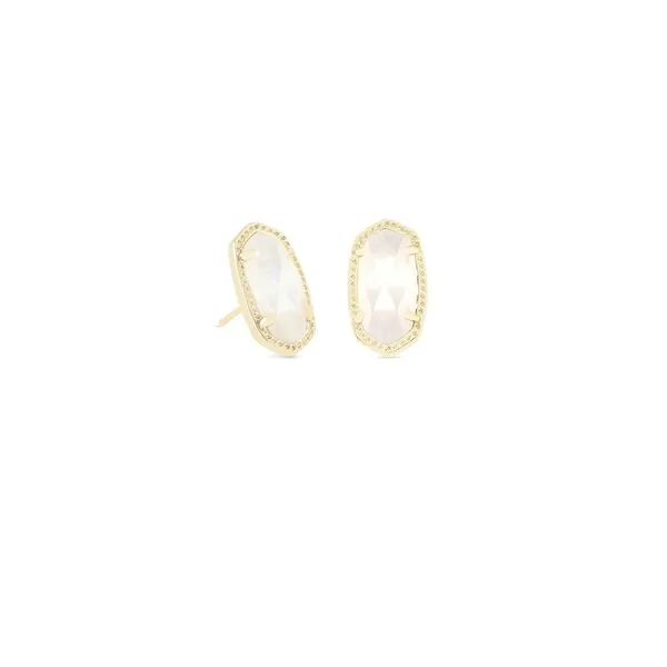 Ellie 14 Karat Yellow Gold Plated Beaded Edge Stud Earrings in Ivory Mother of Pearl Doland Jewelers, Inc. Dubuque, IA