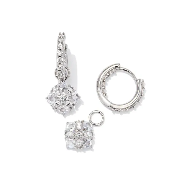 Kendra Scott Dira Crystal White Rhodium Plated Huggie Dangle Earrings Doland Jewelers, Inc. Dubuque, IA