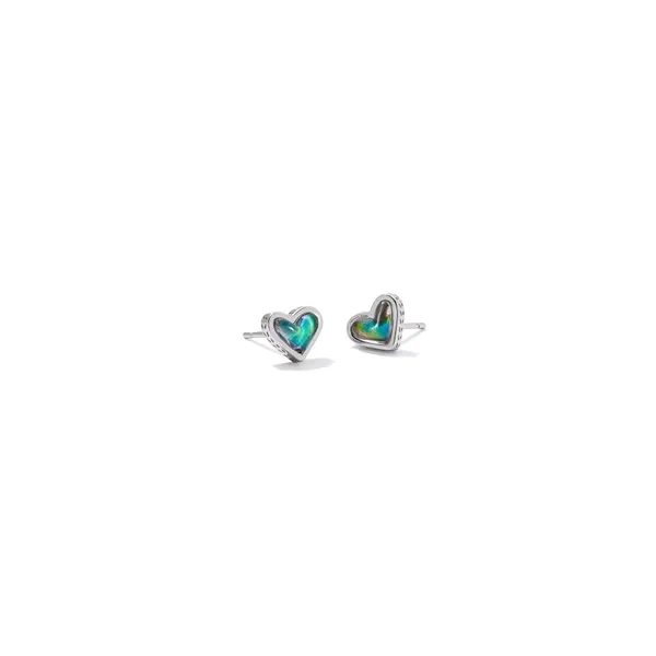 Framed Ari Rhodium Plated Heart Shaped Mood Stone Stud Earrings