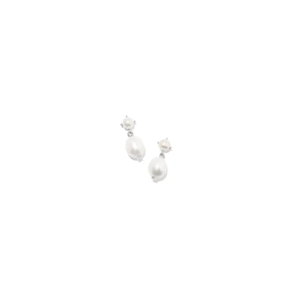 Eve Rhodium Plated Drop Earrings With White Pearls Doland Jewelers, Inc. Dubuque, IA