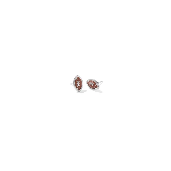 Rhodium Plated Football Stud Earrings With Orange Goldstone Doland Jewelers, Inc. Dubuque, IA