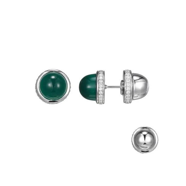 White Sterling Silver "Pivot" Earrings With Cabachon Green Agate & CZ Doland Jewelers, Inc. Dubuque, IA