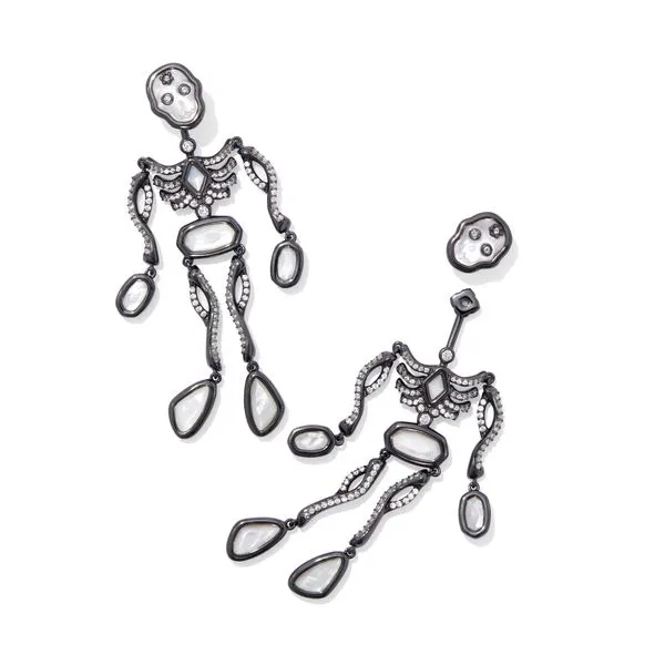 Skeleton Black Gunmetal Rhodium Plated Dangle Earrings With Various Shapes Mother Of Pearls Doland Jewelers, Inc. Dubuque, IA