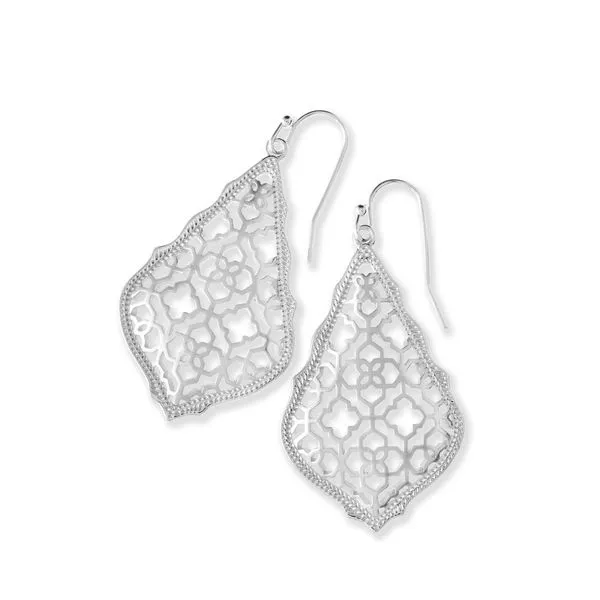 Addie White Rhodium Plated Signature Filigree Dangle Earrings Doland Jewelers, Inc. Dubuque, IA