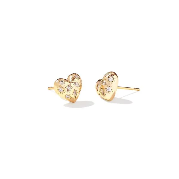 Holland Heart Yellow 14 Karat Gold Plated Stud Earrings With White Crystals Doland Jewelers, Inc. Dubuque, IA