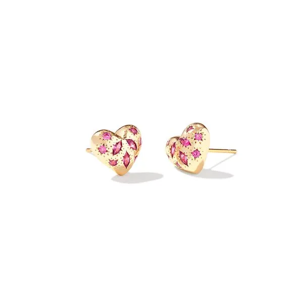 Holland Heart Yellow 14 Karat Gold Plated Stud Earrings With Pink Crystals Doland Jewelers, Inc. Dubuque, IA