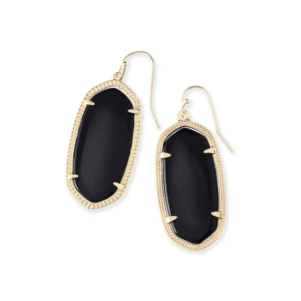Elle 14 Karat Yellow Gold Plated Signature Drop Earrings With 2= Black Opaque Glass Doland Jewelers, Inc. Dubuque, IA