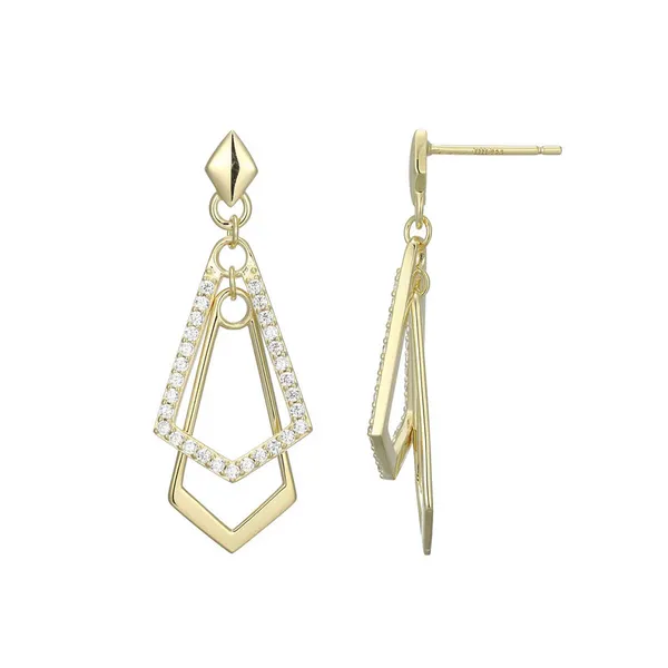 Yellow 18k Gold Plated Sterling Silver "Art Deco" Dangle Earrings With CZ Doland Jewelers, Inc. Dubuque, IA