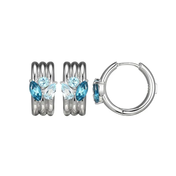 White Sterling Silver "Goddess" Huggie Earrings With Blue Topaz (Sky, Swiss, London Blue) Doland Jewelers, Inc. Dubuque, IA