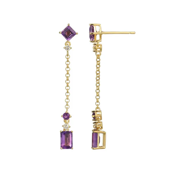 Yellow Gold Plated Sterling Silver Elle "Sway" Dangle Earrings With Amethyst & White Topaz Doland Jewelers, Inc. Dubuque, IA