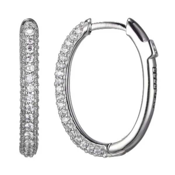 White Sterling Silver Medium Hoop Earrings With Round Cubic Zirconium Doland Jewelers, Inc. Dubuque, IA