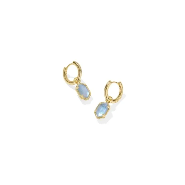 Hallie Yellow 14k Gold Plated Huggie Earrings With Sky Blue Mother Of Pearl Doland Jewelers, Inc. Dubuque, IA