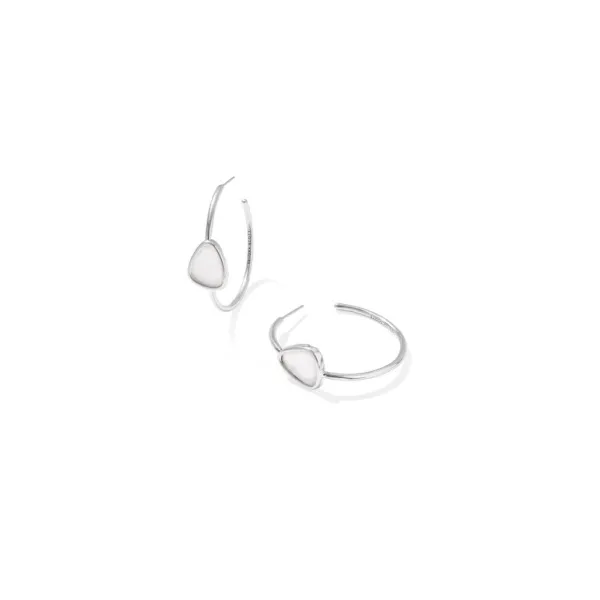 Margot White Rhodium Plated Hoop Earrings With Silver Mother Of Pearl Doland Jewelers, Inc. Dubuque, IA