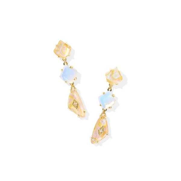 Yellow Gold Plated Dangle Earrings with Iridescent White Mix Doland Jewelers, Inc. Dubuque, IA