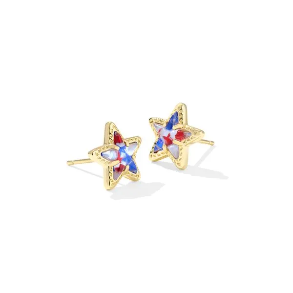 Yellow Gold Plated Stud Earrings with Red, White, & Blue Star Illusion Doland Jewelers, Inc. Dubuque, IA