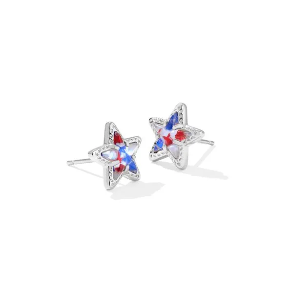 Rhodium Plated Stud Earrings with Red, White, & Blue Star Illusion Doland Jewelers, Inc. Dubuque, IA