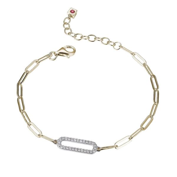 Two Tone Sterling Silver & 14k Yellow Gold "Paperclip" Bracelet With CZ Paperclip Link Doland Jewelers, Inc. Dubuque, IA