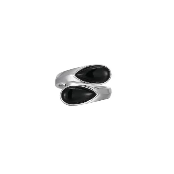 White Sterling Silver "Ethereal Drops" Rhodium Plated Black Agate Bypass Ring Doland Jewelers, Inc. Dubuque, IA