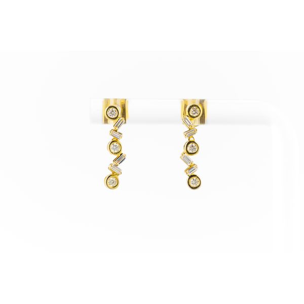 14K Yellow Drop Earrings with Round and Baguette Diamonds Dominion Jewelers Falls Church, VA