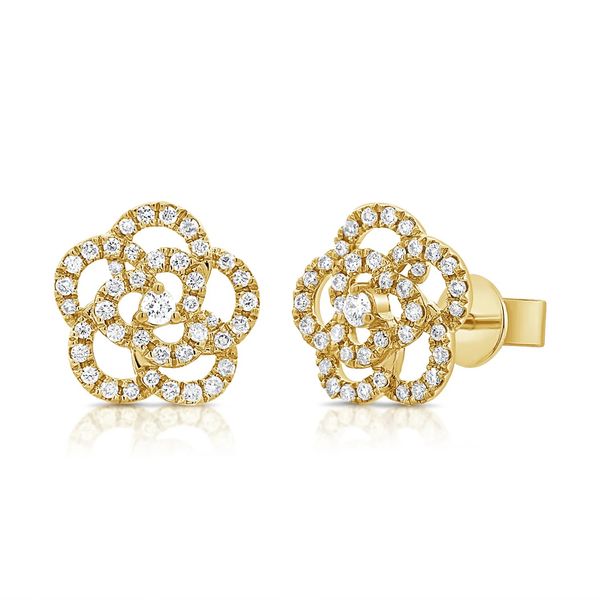 14K Gold & Diamond Flower Stud Earrings Dominion Jewelers Falls Church, VA