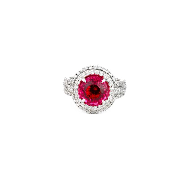 4.65ct Round Red Spinel & Diamond Halo Ring Dominion Jewelers Falls Church, VA