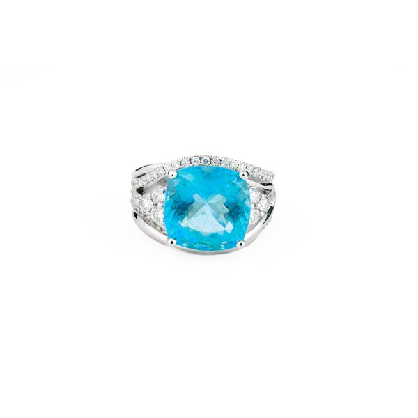 6.26ct Cushion Cut Aqua & Diamond Ring Dominion Jewelers Falls Church, VA