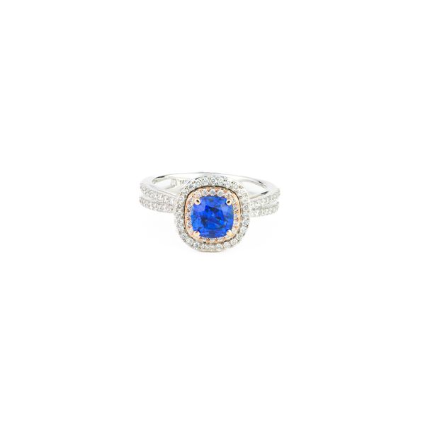 Cushion Cut Sapphire & Diamond Halo Ring Dominion Jewelers Falls Church, VA