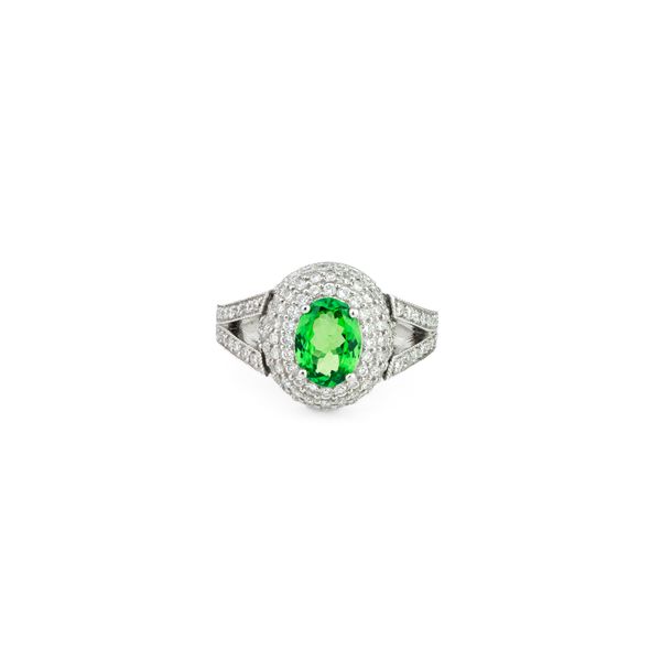 1.07ct Oval Tsavorite Garnet & Diamond Halo Ring Dominion Jewelers Falls Church, VA