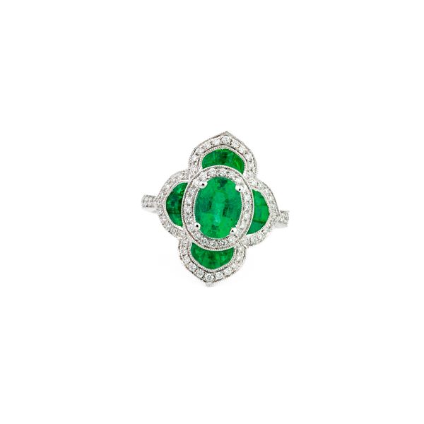 Emerald & Diamond Halo Ring Dominion Jewelers Falls Church, VA