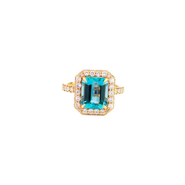 3.13ct Emerald Cut Aqua & Diamond Halo Ring Dominion Jewelers Falls Church, VA