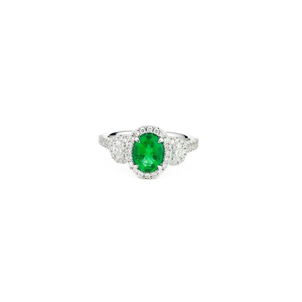 Platinum Emerald & Diamond 3 Stone Ring Dominion Jewelers Falls Church, VA