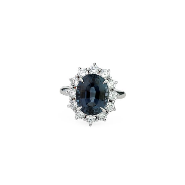 5,44ct Oval Elbaite Tourmaline & Diamond Halo Ring Dominion Jewelers Falls Church, VA