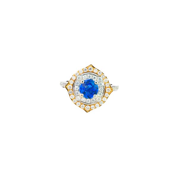 Blue Sapphire & Diamond Halo Ring Dominion Jewelers Falls Church, VA