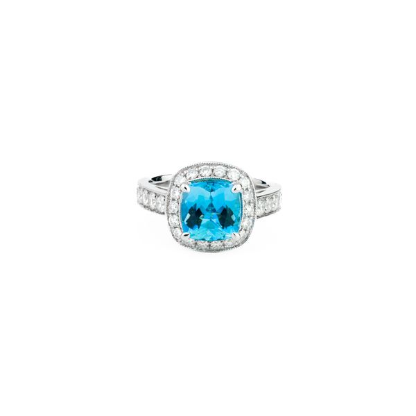 2.39ct Cushion Cut Aqua & Diamond Halo Ring Dominion Jewelers Falls Church, VA
