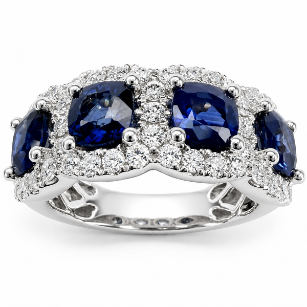Sapphire & Diamond Halo Ring Dominion Jewelers Falls Church, VA