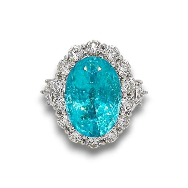 10.83 Carat Oval Paraiba & Diamond Halo Ring Dominion Jewelers Falls Church, VA