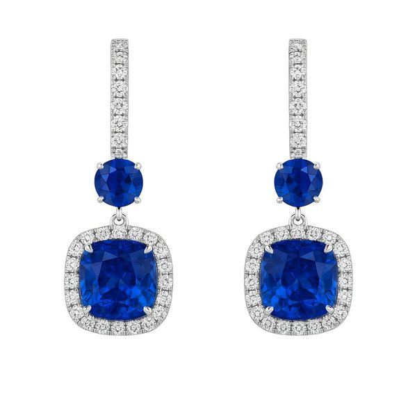 Blue Sapphire & Diamond Drop Earrings Dominion Jewelers Falls Church, VA