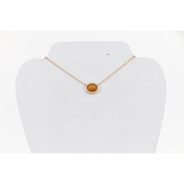 Opal & Diamond Halo Pendant Necklace in Rose Gold Dominion Jewelers Falls Church, VA
