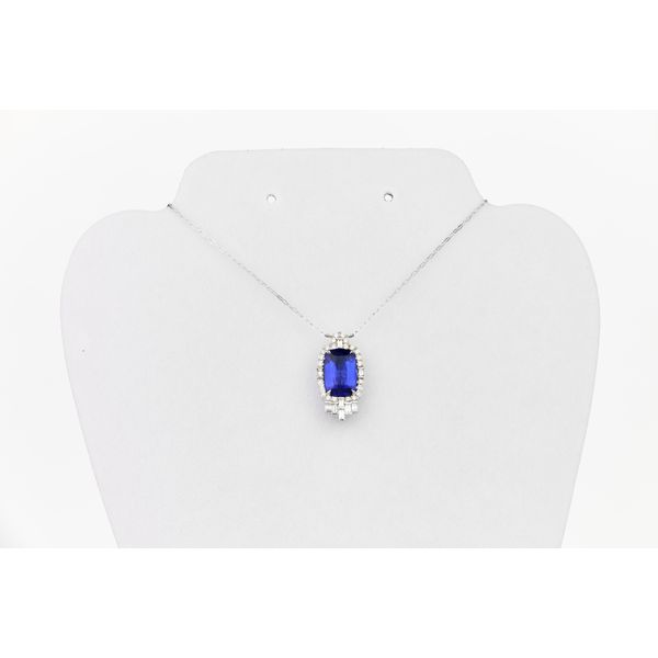 Tanzanite & Diamond Halo Pendant Necklace in White Gold Dominion Jewelers Falls Church, VA