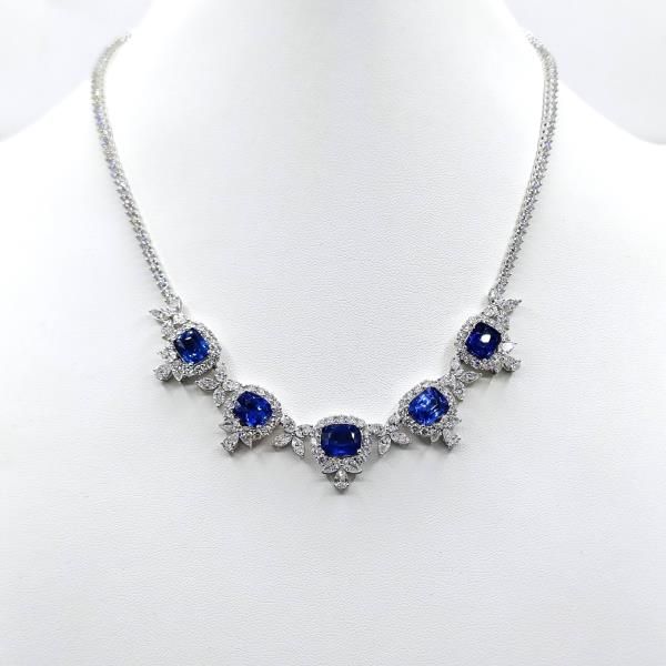 Cushion Cut Blue Sapphire & Diamond Necklace Dominion Jewelers Falls Church, VA