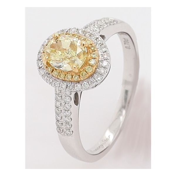 OVAL DOUBLE HALO NATURAL YELLOW DIAMOND RING Image 2 Dondero's Jewelry Vineland, NJ