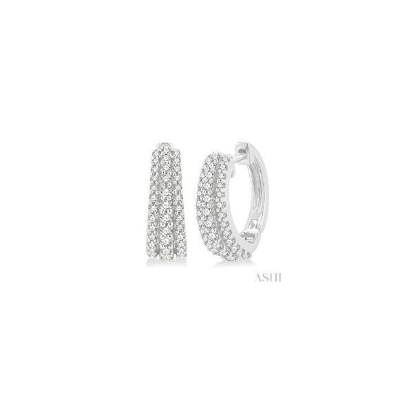 ASHI 14K White Gold Triple row Hoop Earrings with 74 Full Cut Diamonds @ .50 (T) SI2-I1/I-J Dondero's Jewelry Vineland, NJ