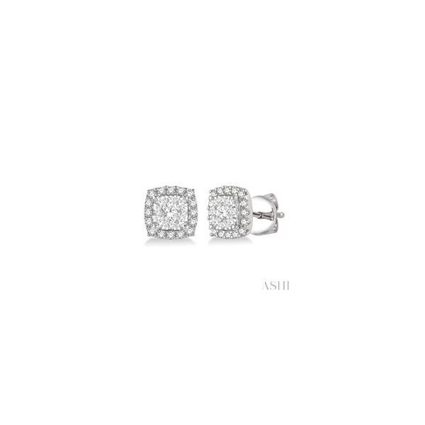ASHI 14K White Gold Diamond Cluster Post Earrings with  50 Full Cut Diamonds @.35 (T) SI2-I1/G-H Dondero's Jewelry Vineland, NJ
