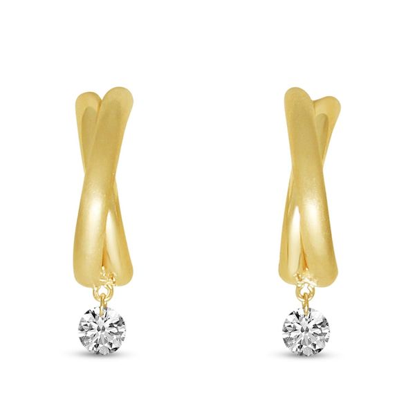 Brevani 14K Yellow Gold Dashing Diamond Crossover Half Huggie Earrings Dondero's Jewelry Vineland, NJ