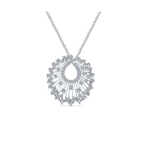 18K WHITE GOLD WATERFALL SWIRL DIAMOND PENDANT NECKLACE Dondero's Jewelry Vineland, NJ